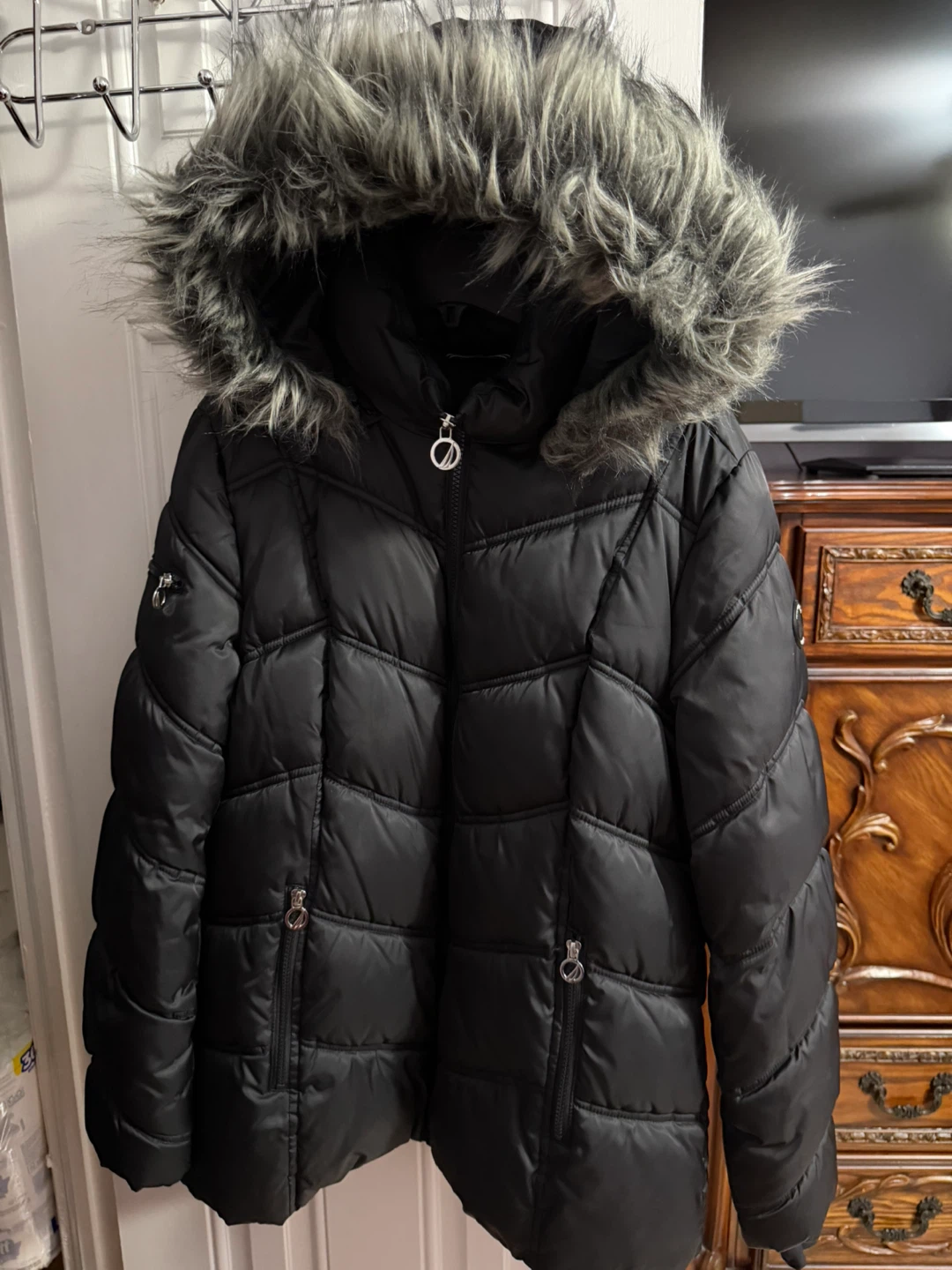 Nautica Black Puffer Jacket with Faux Fur Hood - photo 2