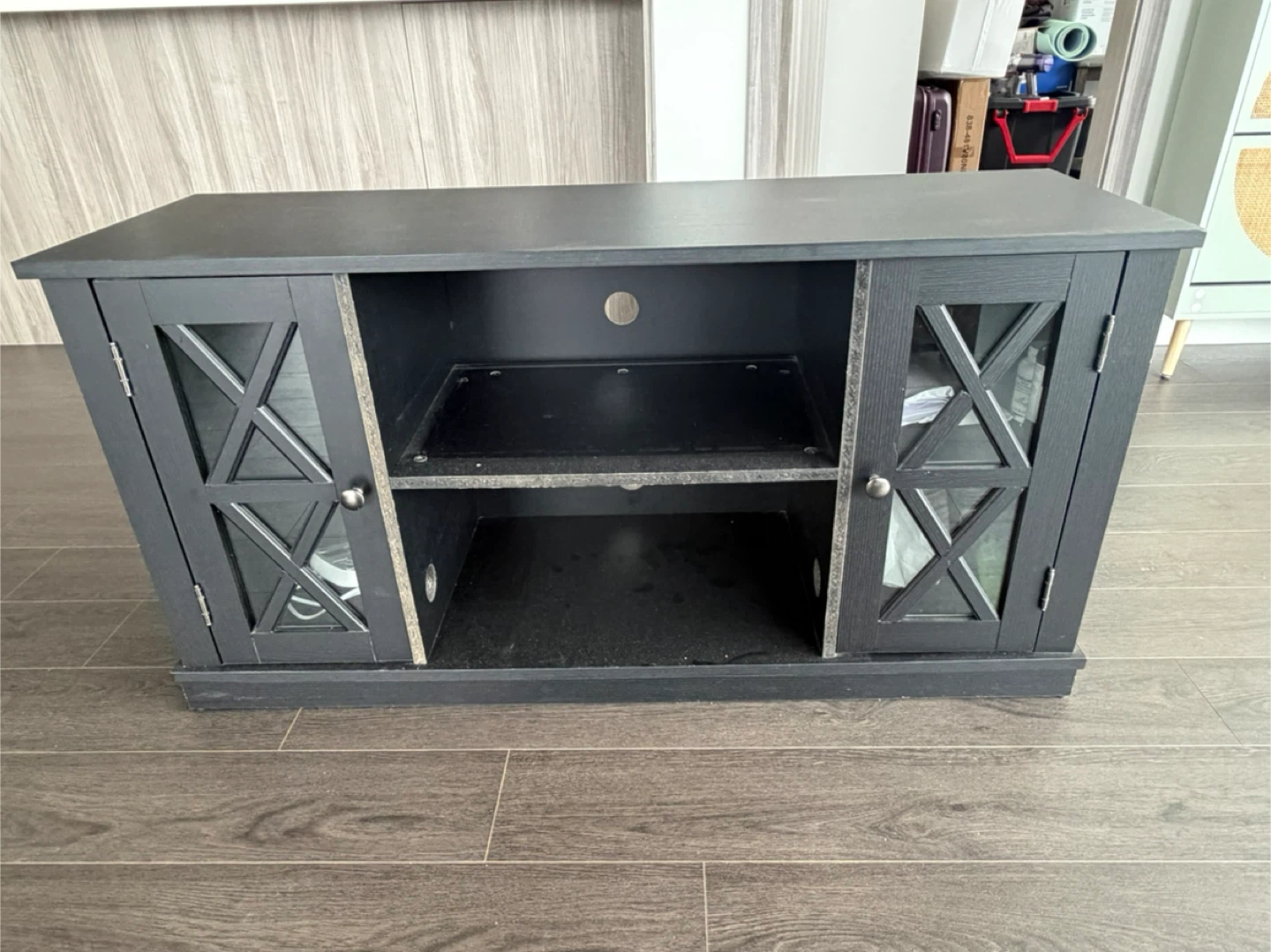 Black TV Stand with Glass Doors