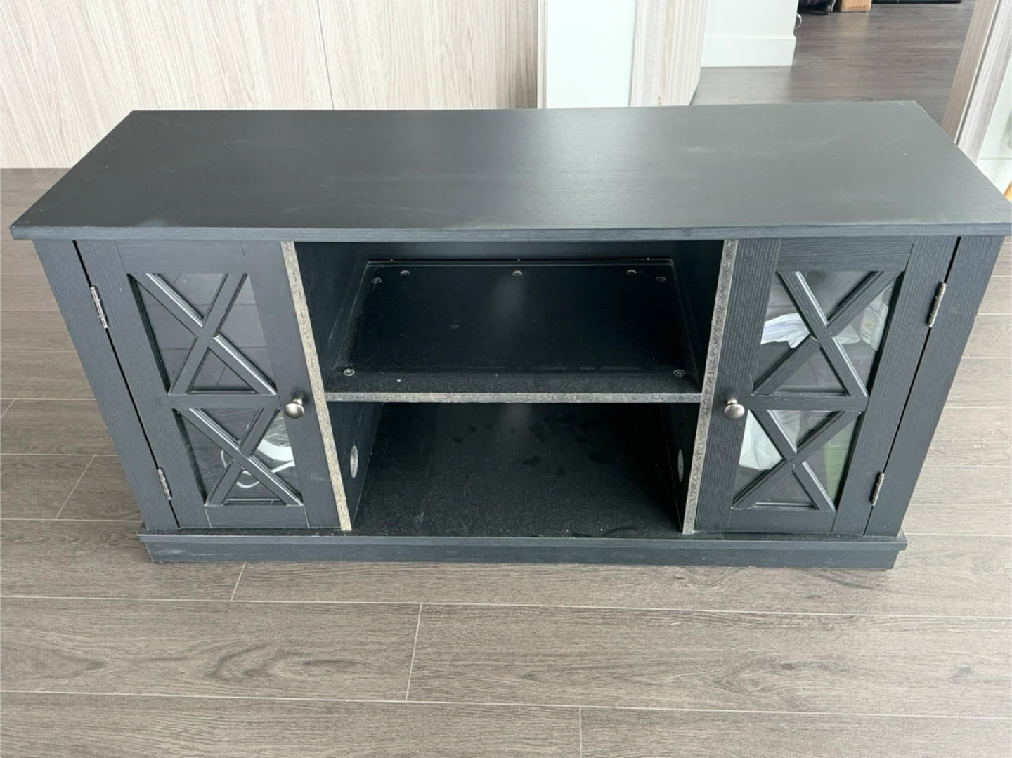Black TV Stand with Glass Doors - photo 2
