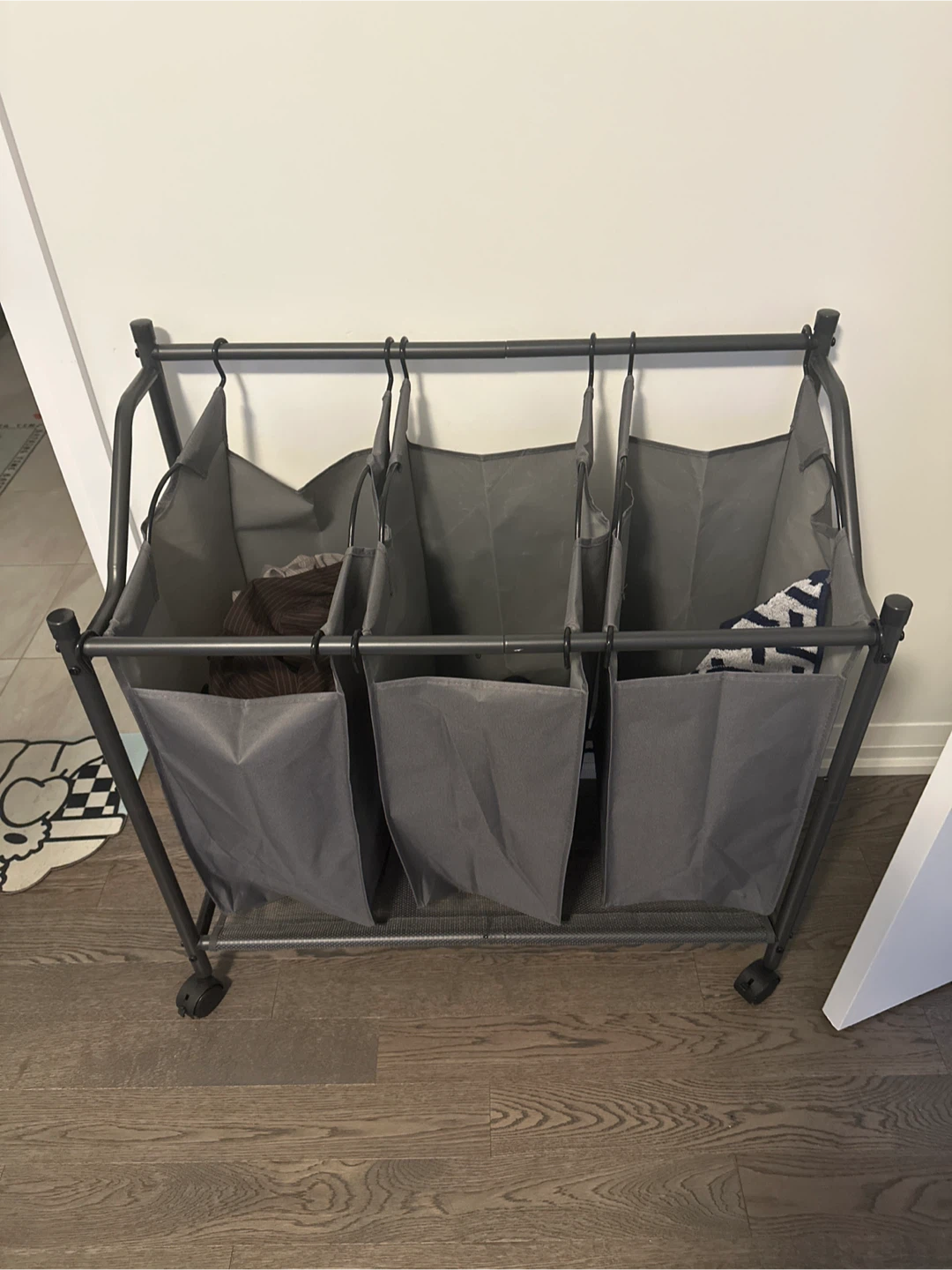 Grey 3-Bin Rolling Laundry Sorter - photo 3