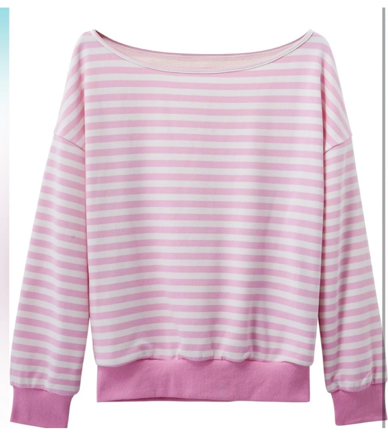 Pink and White Striped Off-the-Shoulder Sweatshirt - photo 2