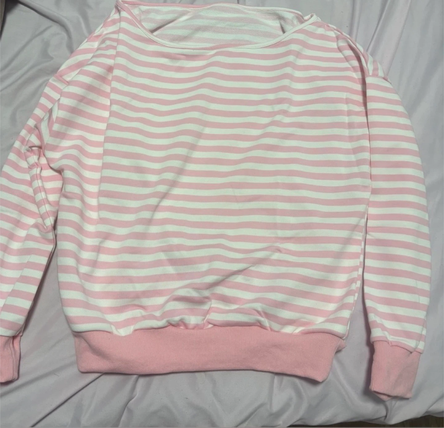 Pink and White Striped Off-the-Shoulder Sweatshirt - photo 4