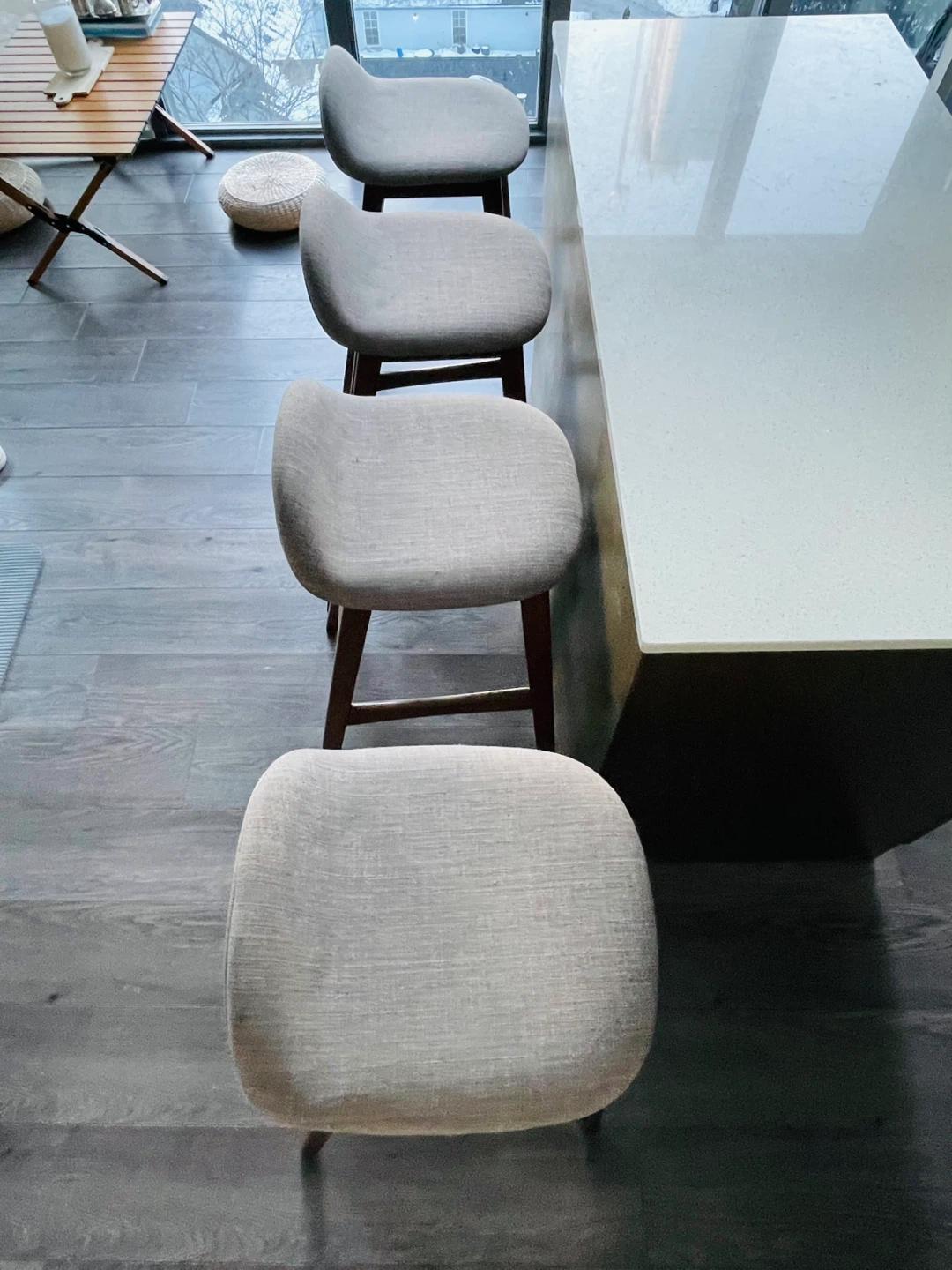 Set of 4 Grey Fabric Bar Stools with Wooden Legs - photo 3