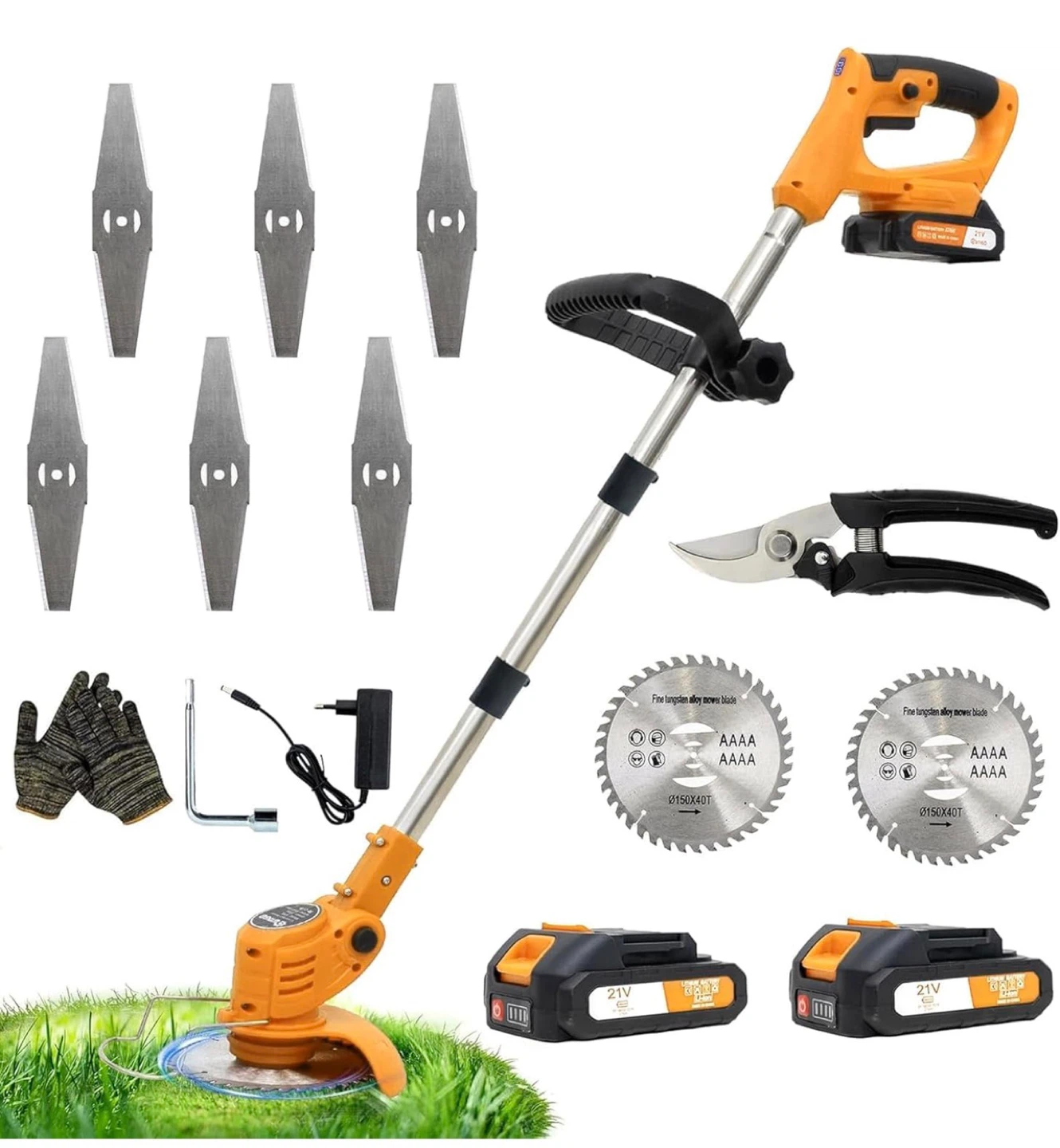 21V Cordless String Trimmer with Multiple Blades and Accessories