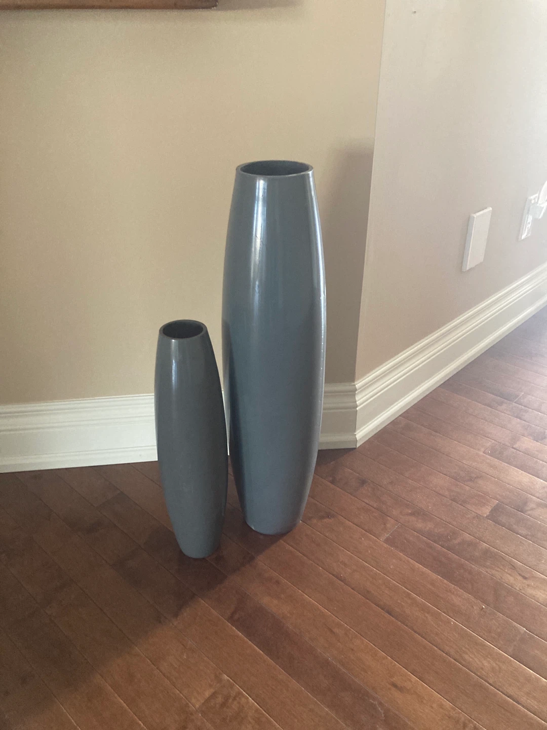 Set of 2 Grey Tall Decorative Vases