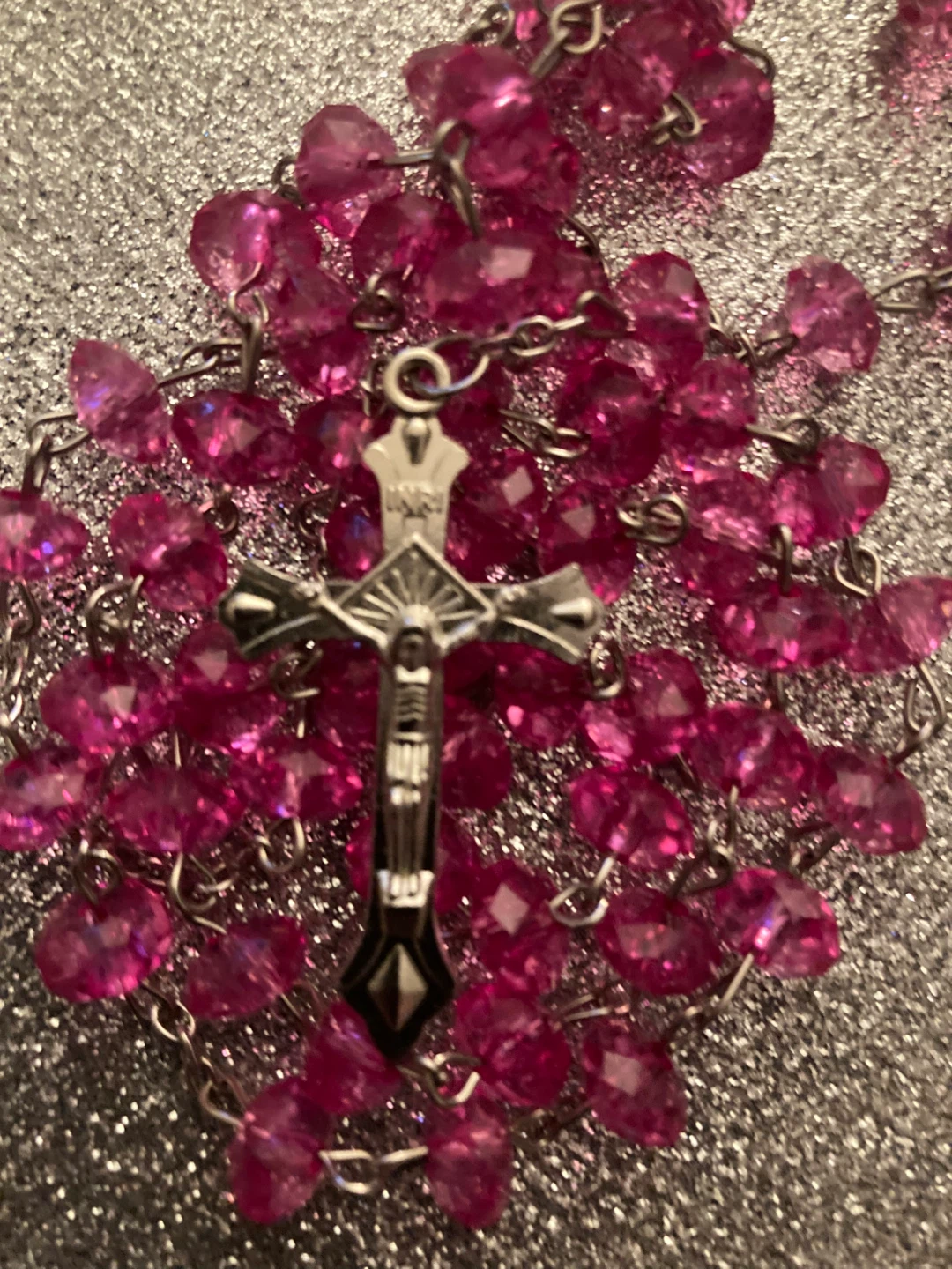 Pink Crystal Rosary Beads with Miraculous Medal Centerpiece - photo 4