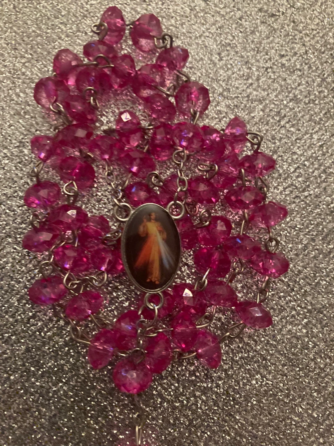 Pink Crystal Rosary Beads with Miraculous Medal Centerpiece - photo 2