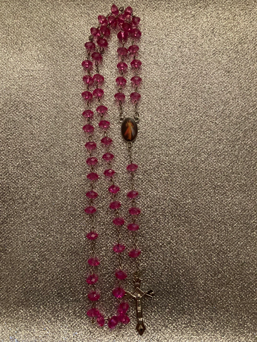 Pink Crystal Rosary Beads with Miraculous Medal Centerpiece - photo 5