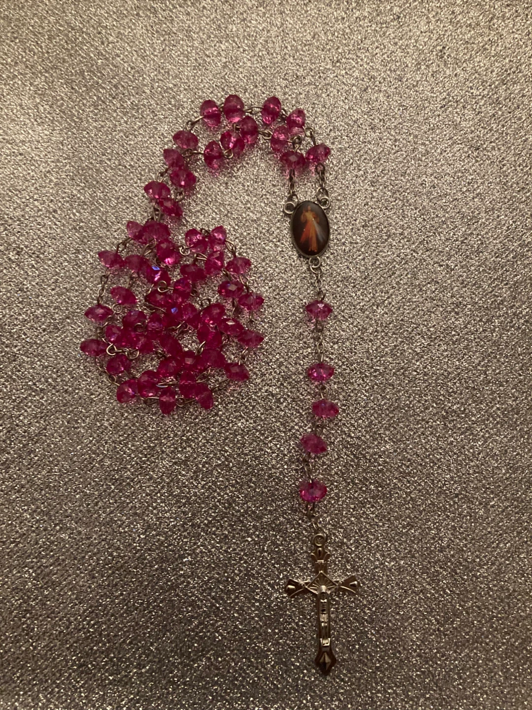 Pink Crystal Rosary Beads with Miraculous Medal Centerpiece - photo 3