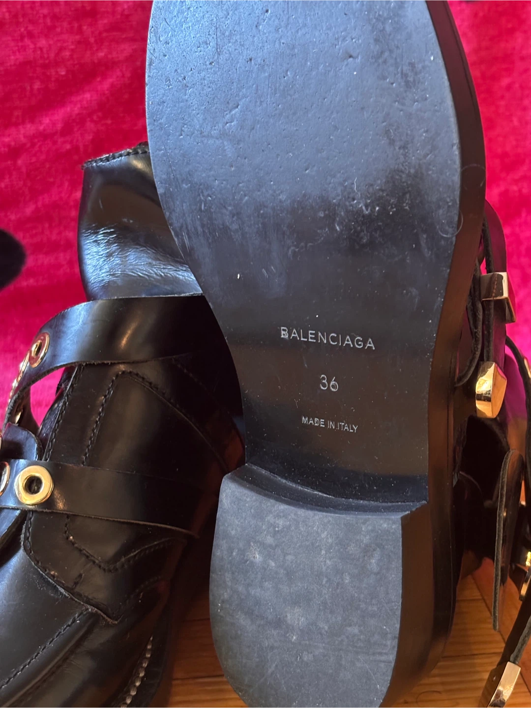Balenciaga Black Leather Buckle Ankle Boots Size 36 - photo 2