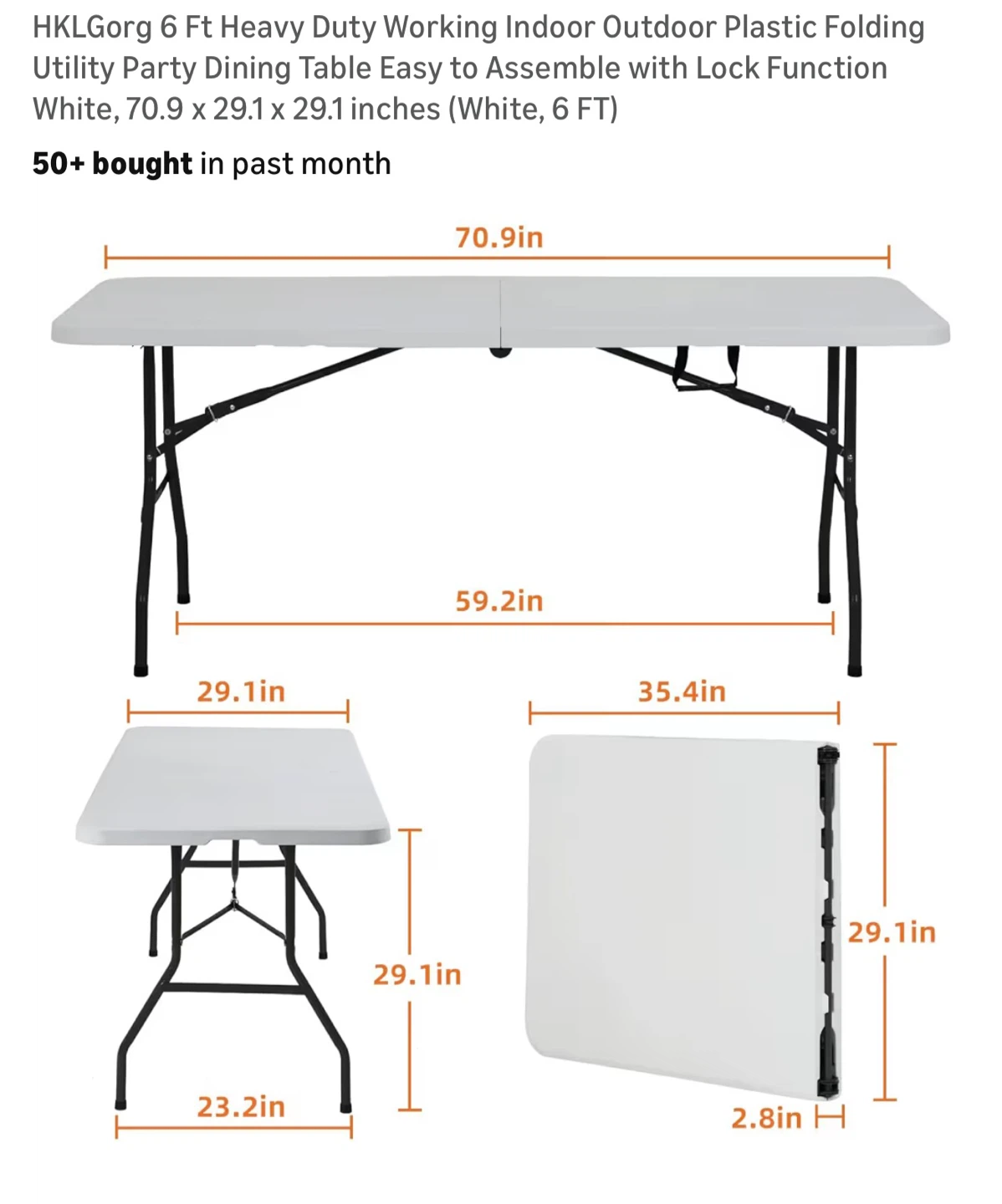HKLGorg 6 Ft Heavy Duty Folding Utility Table - photo 2
