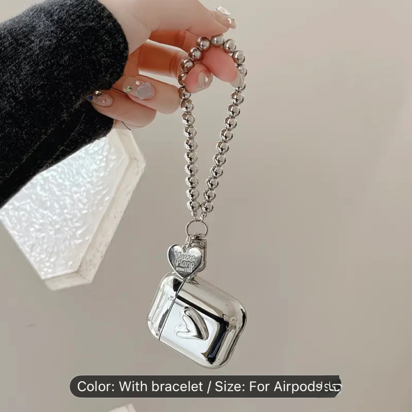 Silver Heart AirPods 2 Case with Beaded Strap - photo 3