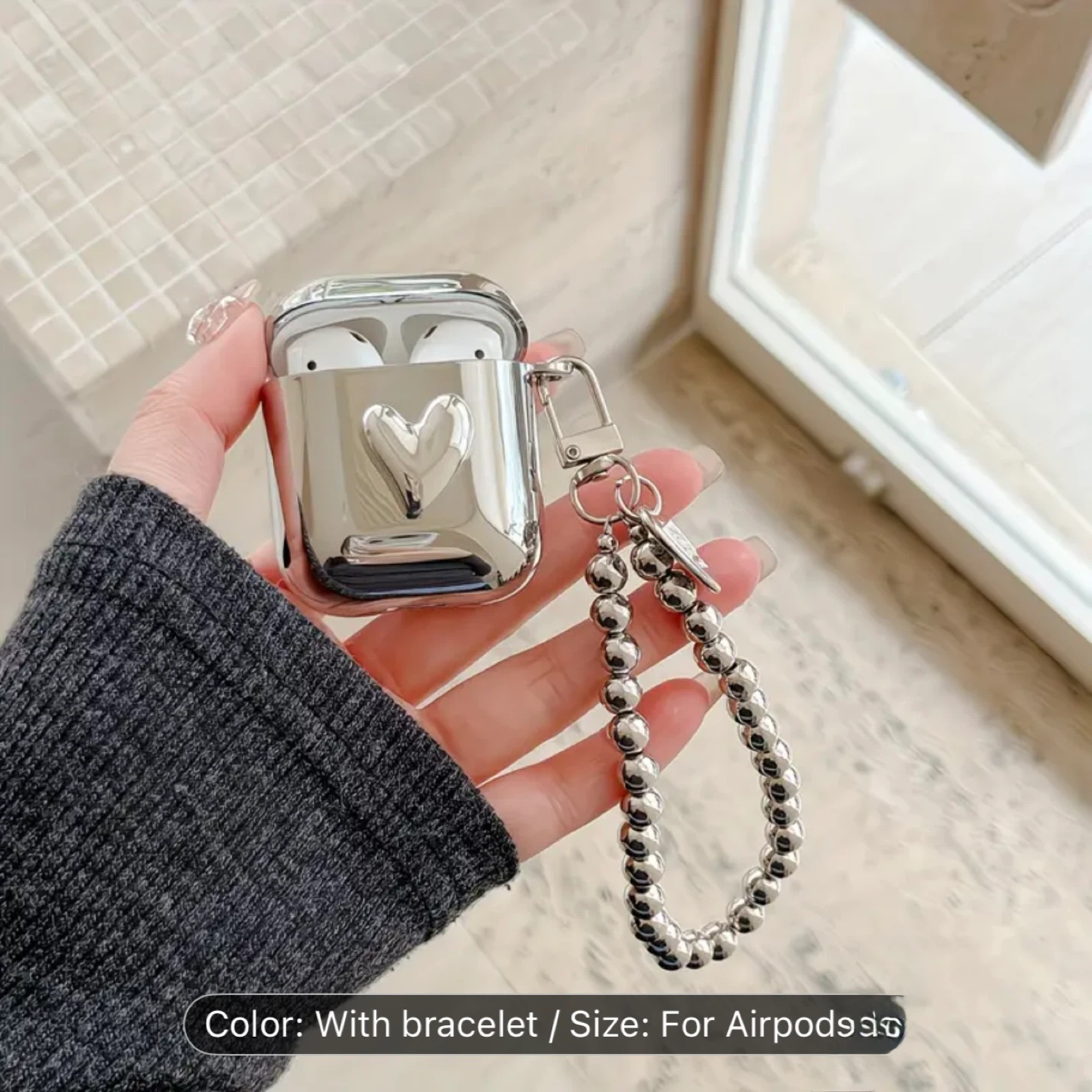 Silver Heart AirPods 2 Case with Beaded Strap - photo 2