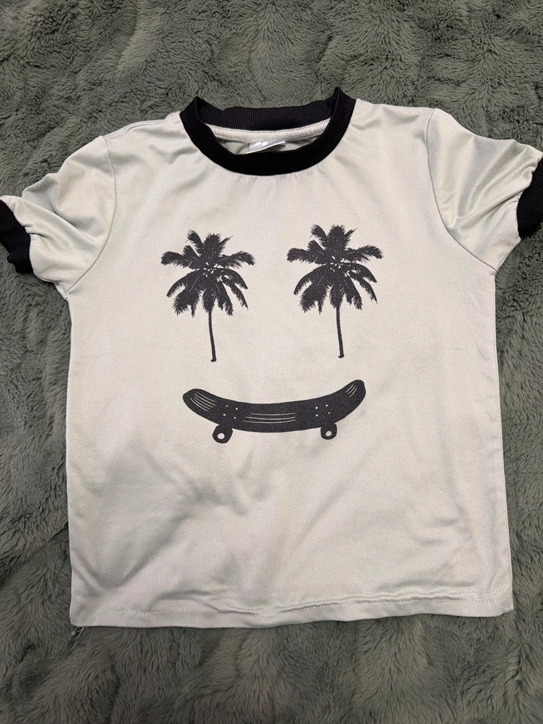 Kids T-Shirt with Palm Trees and Skateboard Graphic