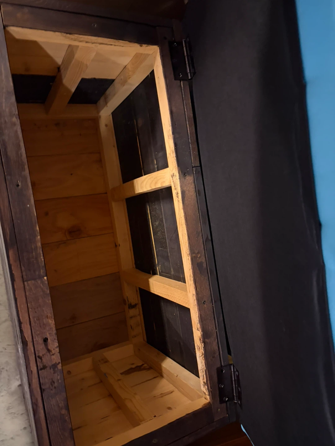 Wooden Storage Bench with Light Blue Cushion - photo 2