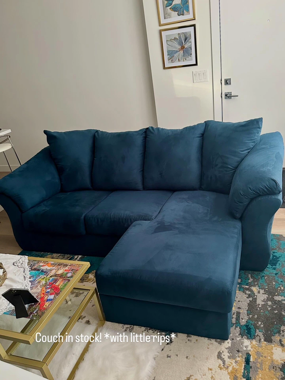 Blue Sectional Couch with Ottoman