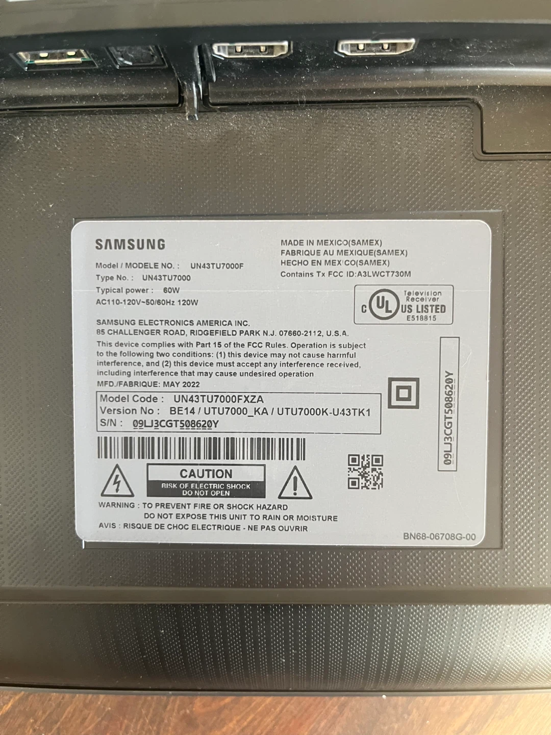 Samsung 43" Smart TV UN43TU7000F