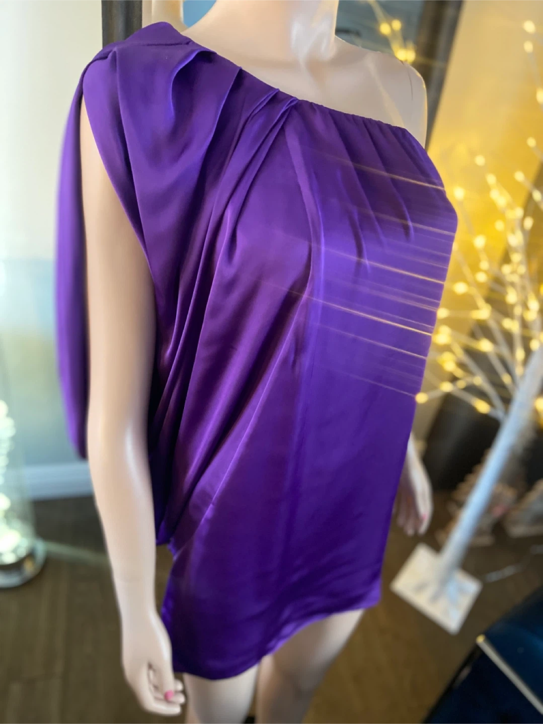 NWT: Aqua Asymmetrical Batwing Purple Satin Dress 4 - photo 5