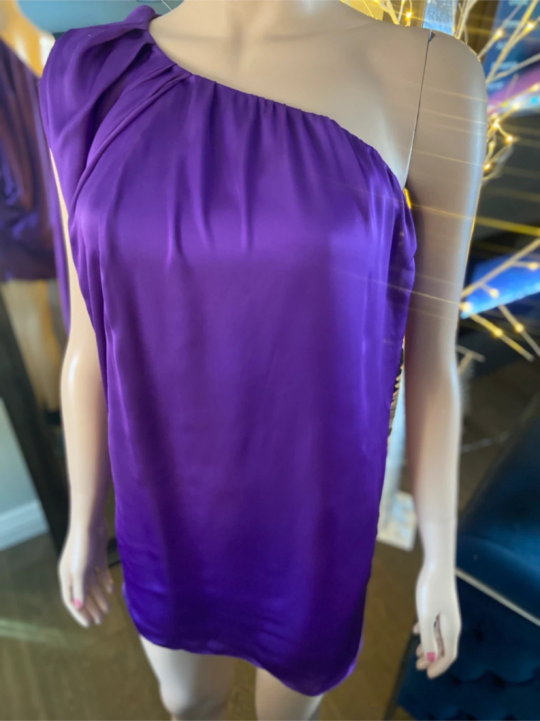 NWT: Aqua Asymmetrical Batwing Purple Satin Dress 4 - photo 4