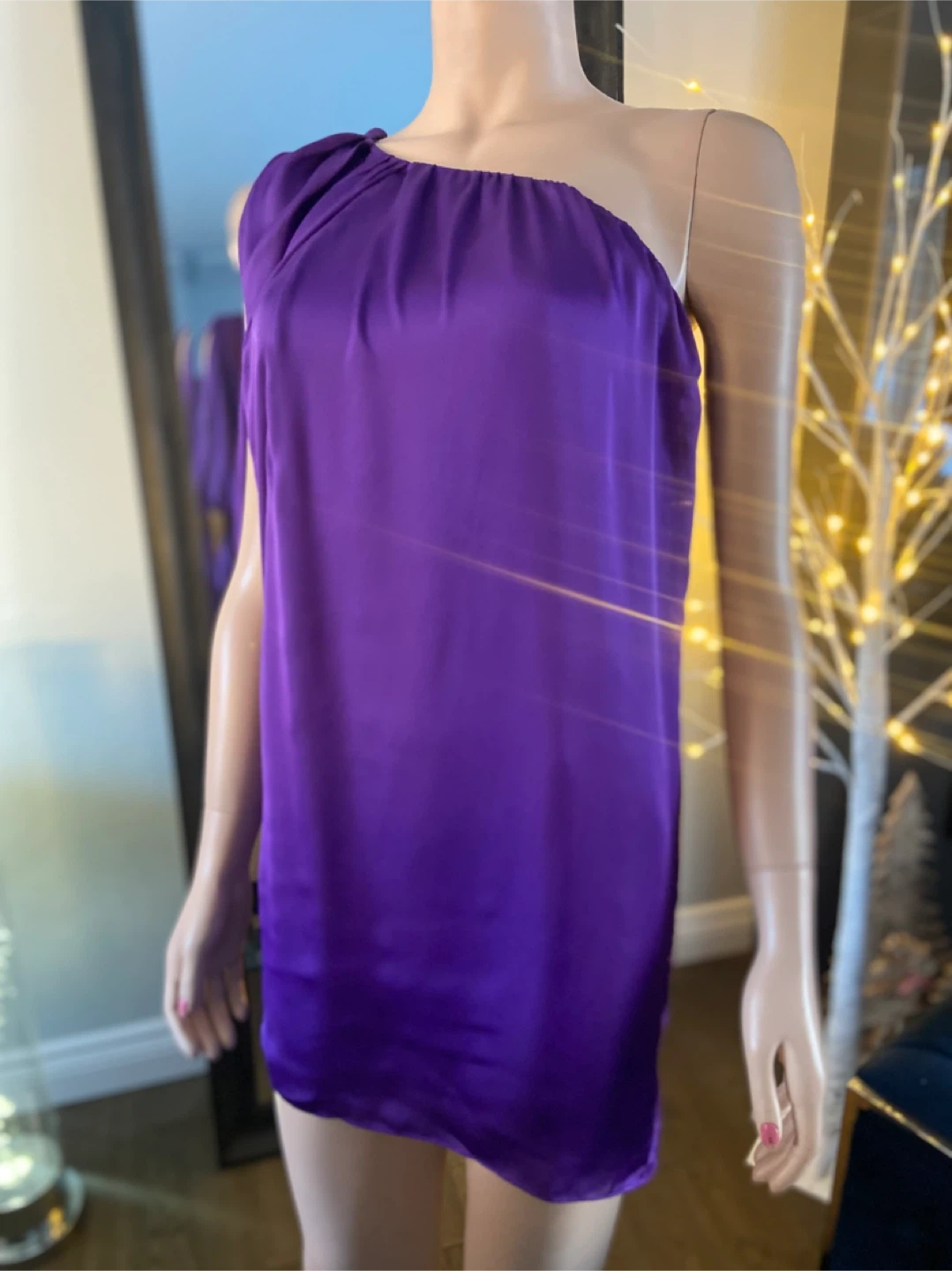 NWT: Aqua Asymmetrical Batwing Purple Satin Dress 4 - photo 3