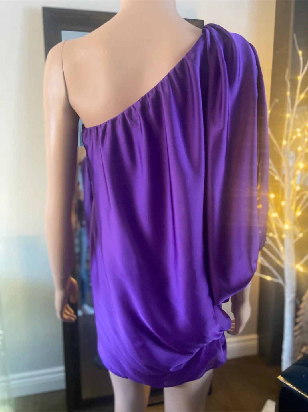 NWT: Aqua Asymmetrical Batwing Purple Satin Dress 4 - photo 2