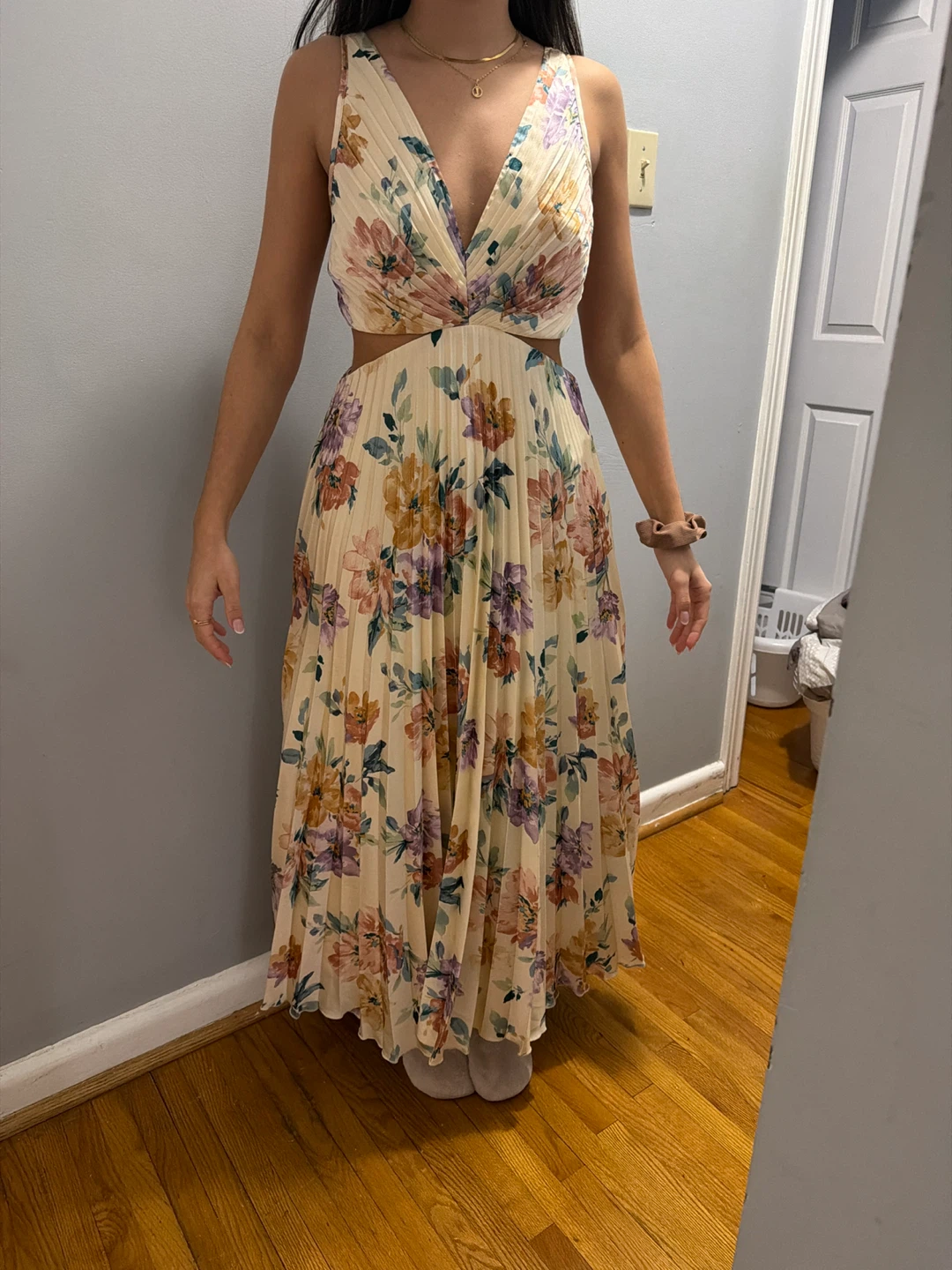 Floral Print Pleated Maxi Dress