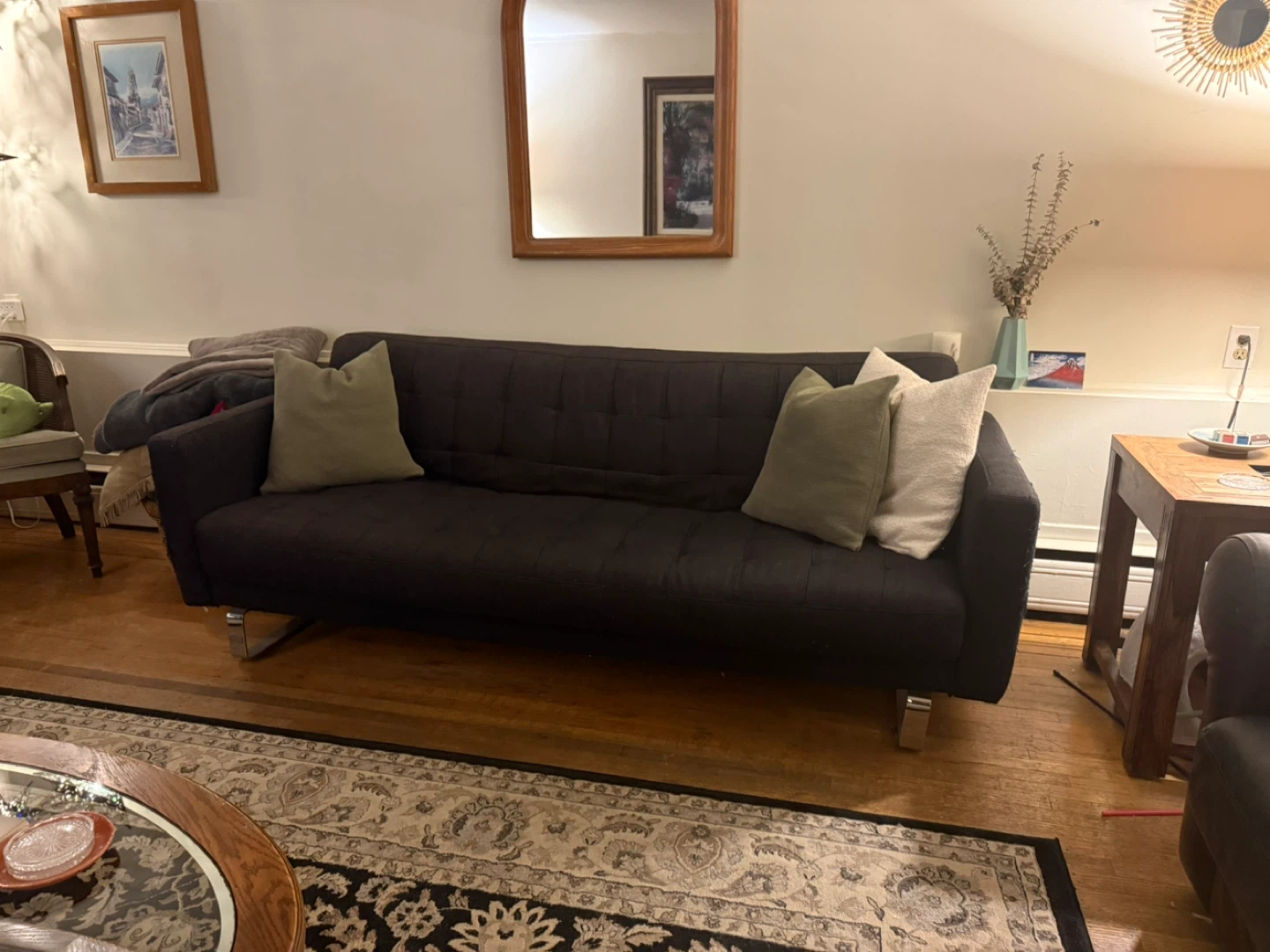 Dark Grey Sofa with Tufted Back