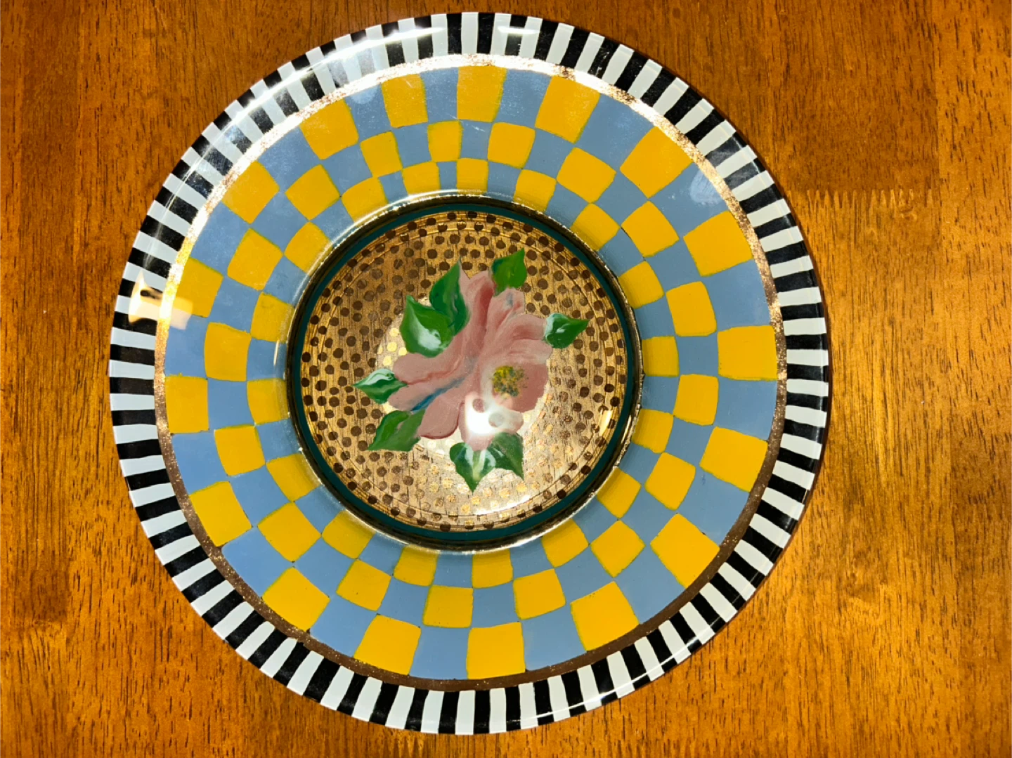 Mackenzie Childs 1983 Vintage 11” Glass Rose Plate