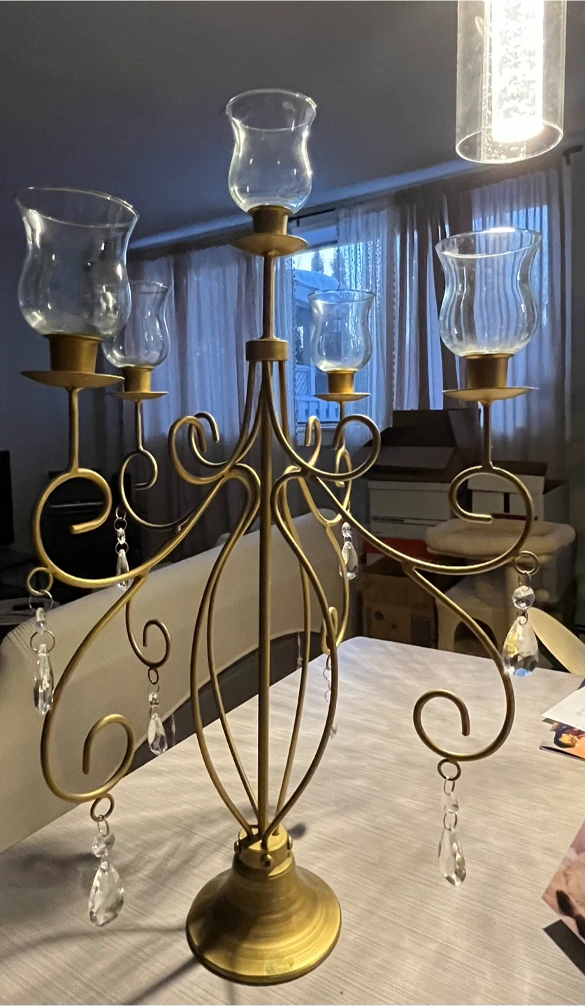 Gold 5-Arm Candelabra with Crystal Accents