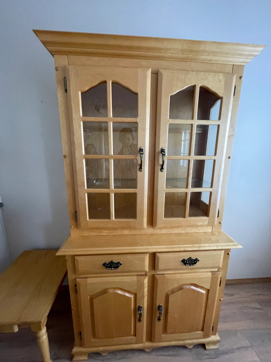 Light Wood China Cabinet with Glass Doors