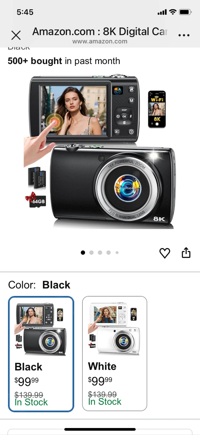 8K Digital Camera with 16X Zoom ,88MP,and WiFi - Black
