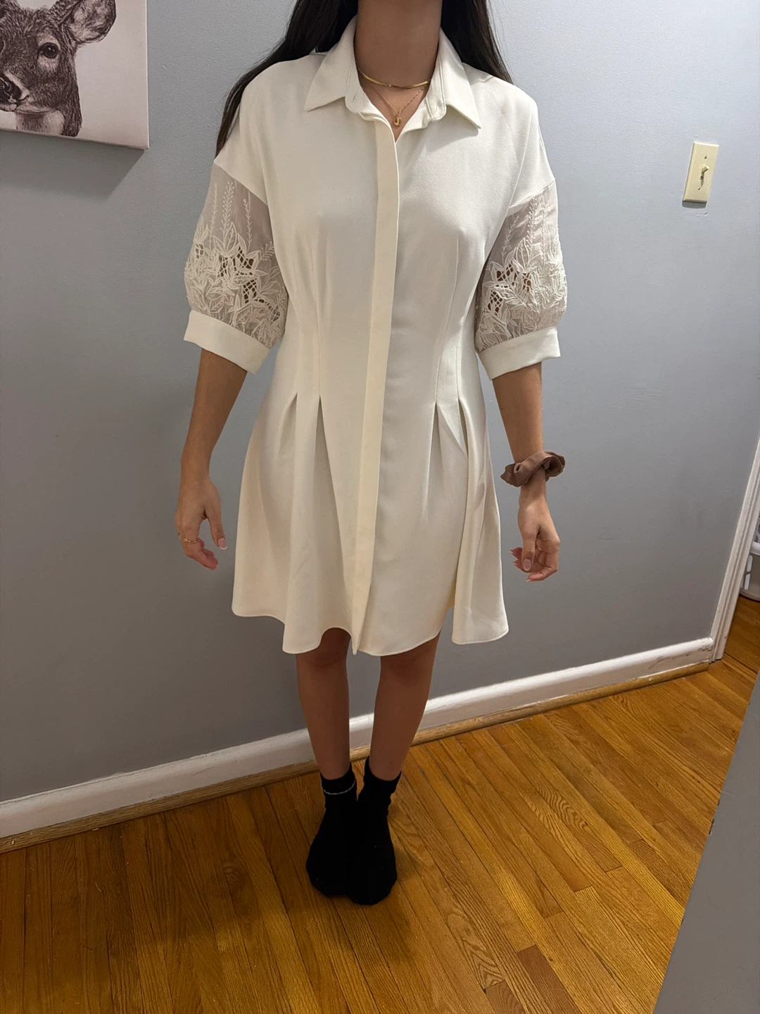 White Lace Sleeve Shirt Dress