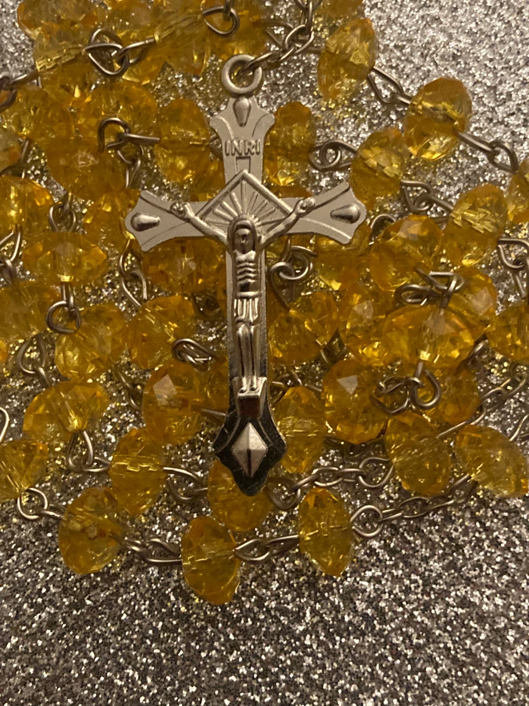 Yellow Crystal Bead Rosary with St. Jude center - photo 3