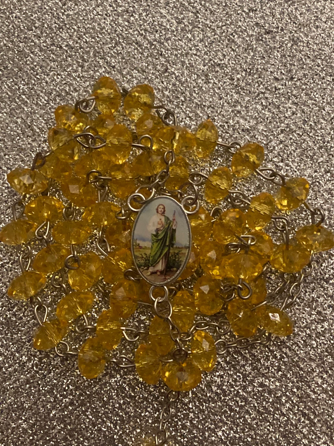 Yellow Crystal Bead Rosary with St. Jude center - photo 2