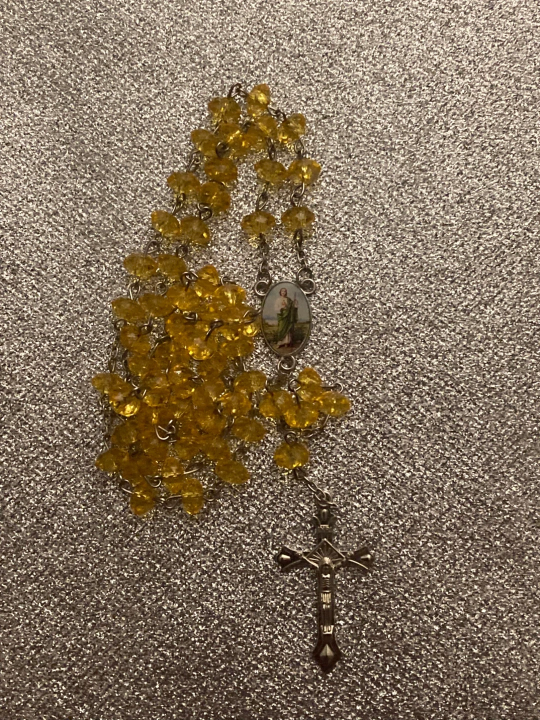 Yellow Crystal Bead Rosary with St. Jude center - photo 4