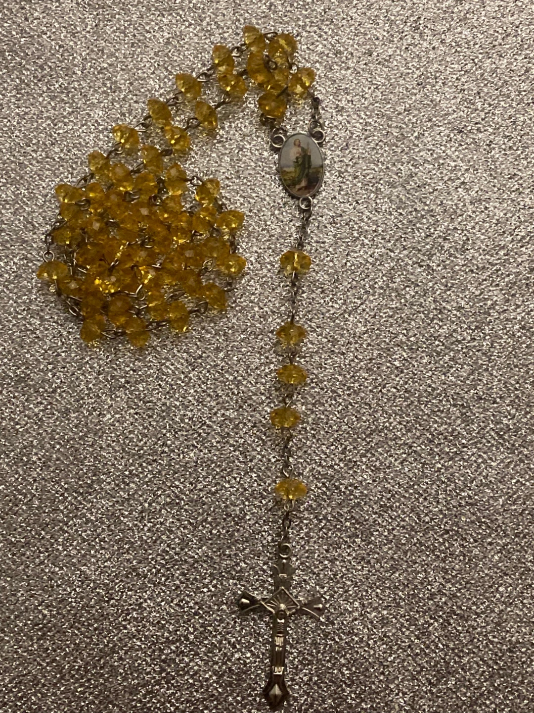 Yellow Crystal Bead Rosary with St. Jude center