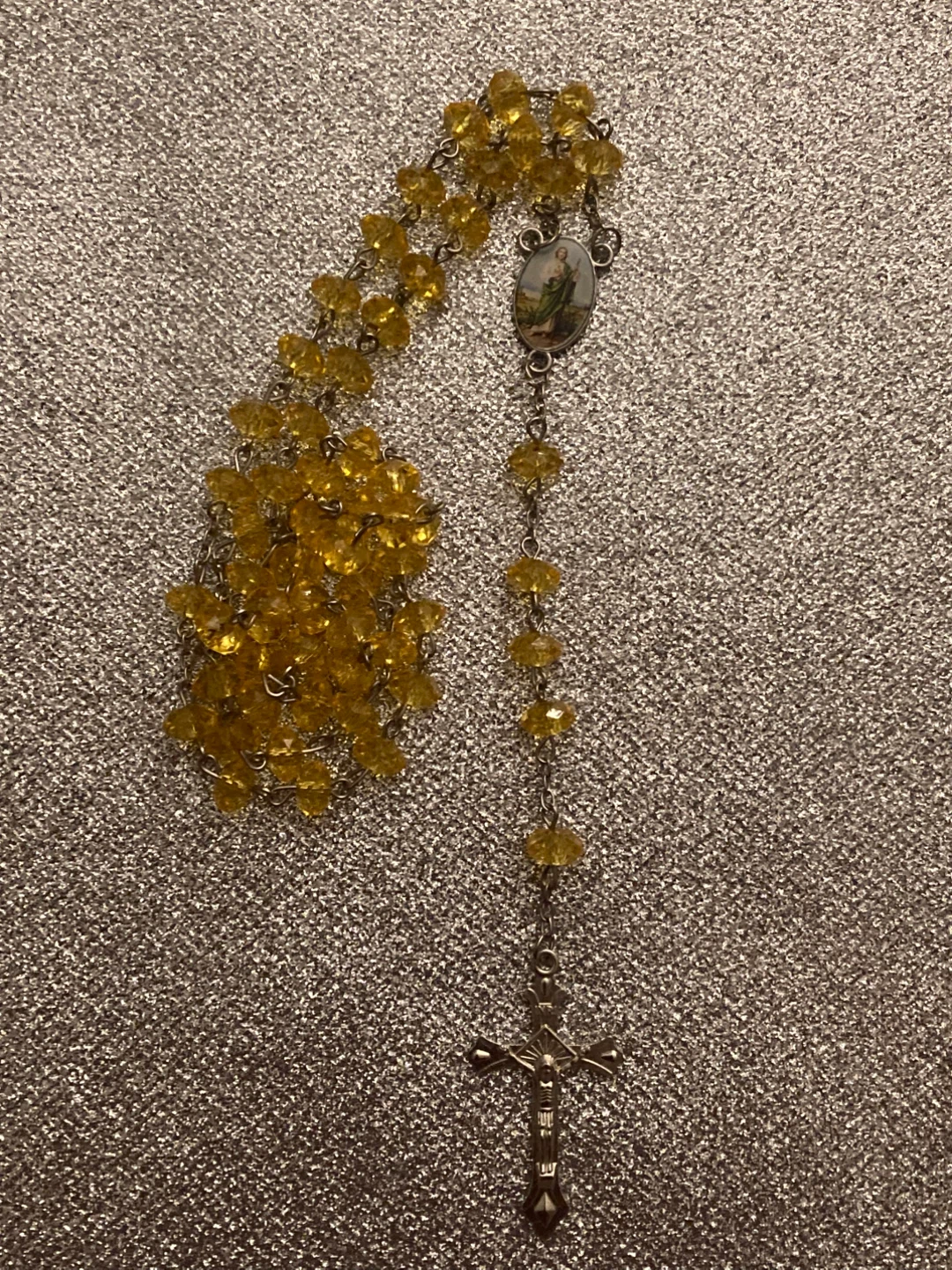 Yellow Crystal Bead Rosary with St. Jude center - photo 5