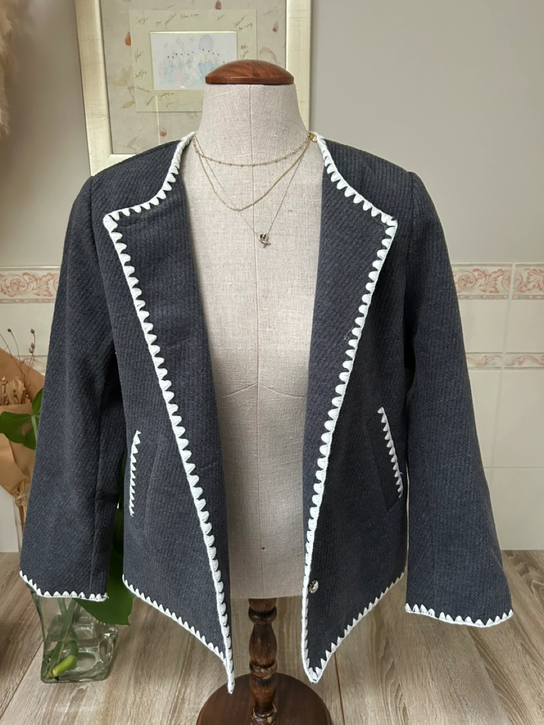 Dark Grey Jacket with White Trim - photo 2