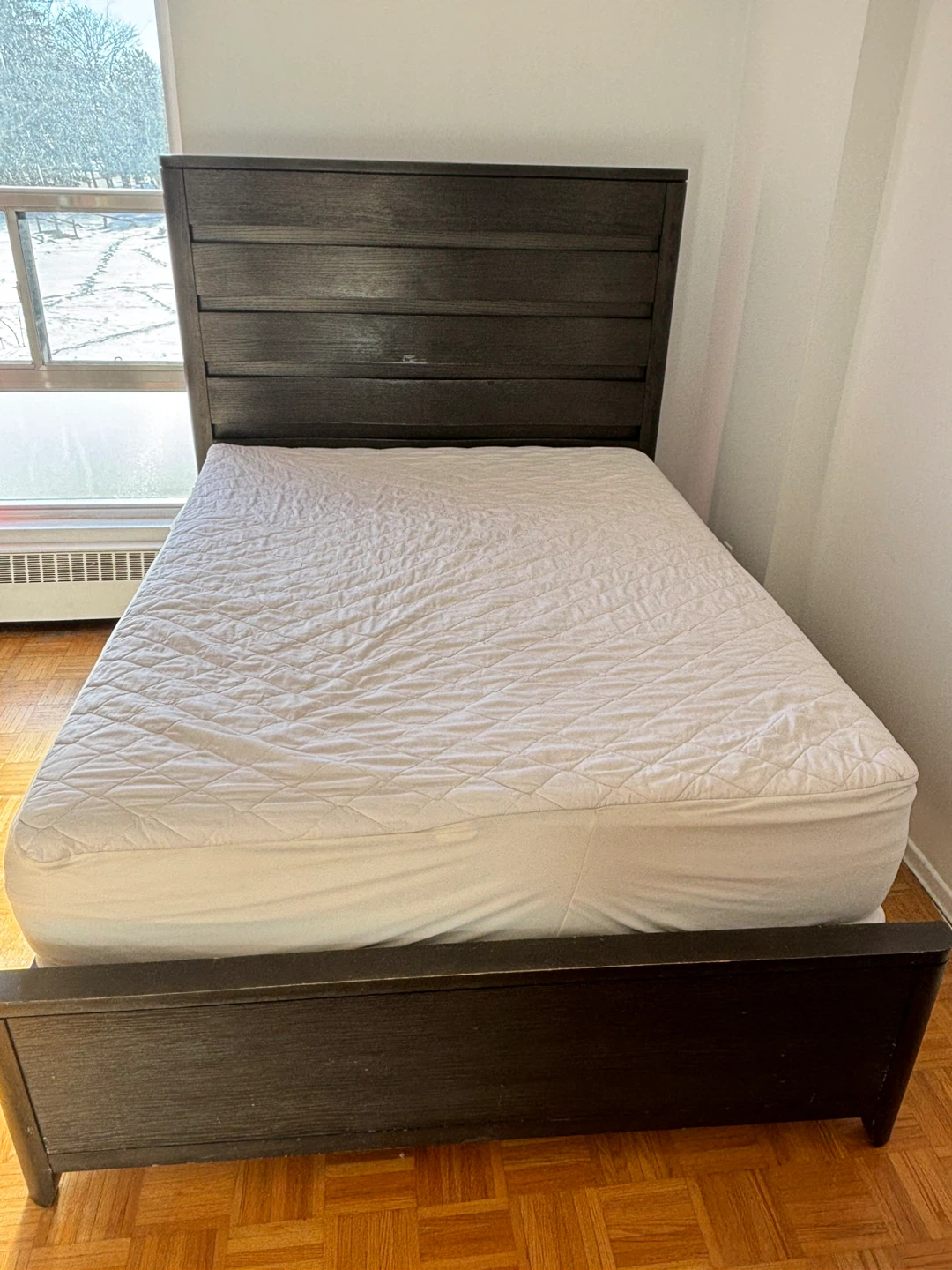 Dark Wood Queen Bed Frame with Headboard-Pick Up