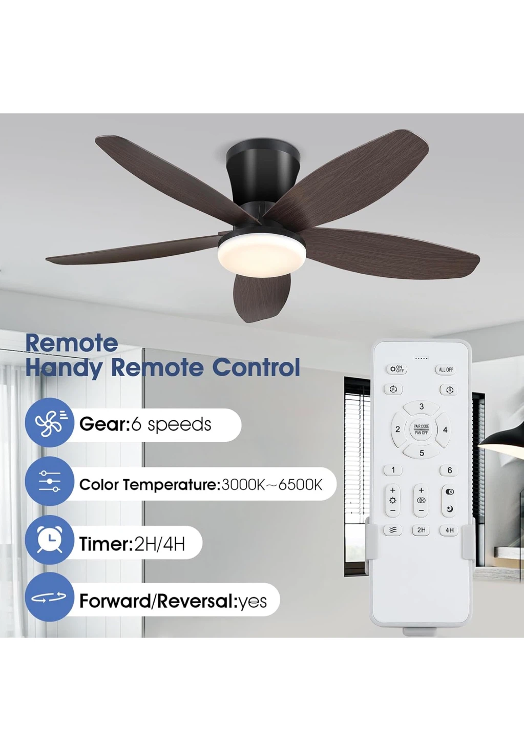 36in Low Profile Ceiling Fan with Light CFL36 - photo 3
