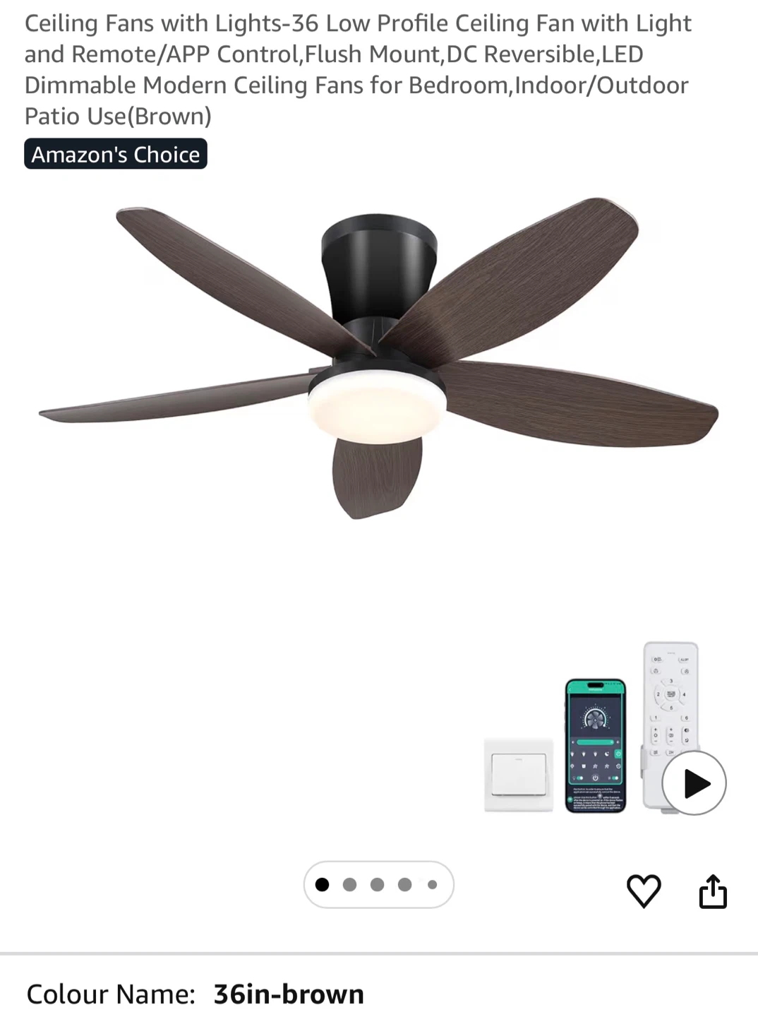 36in Low Profile Ceiling Fan with Light CFL36