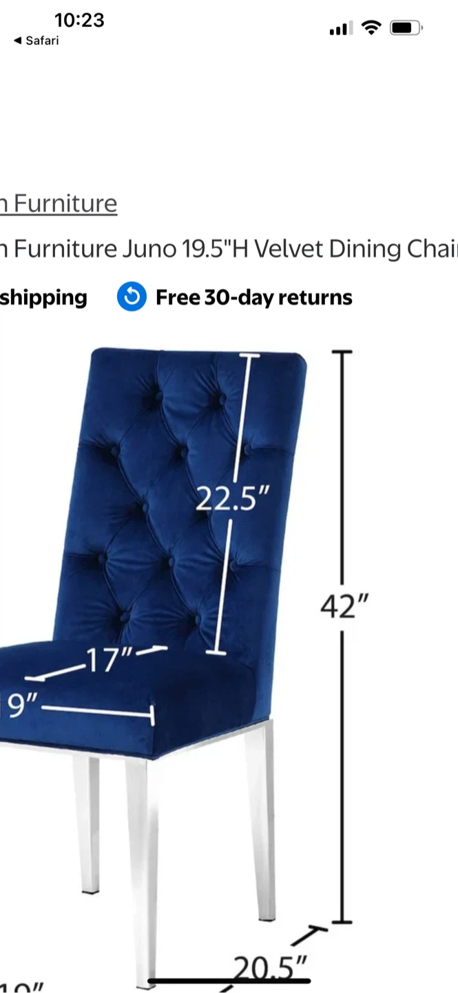 Dark Blue Velvet Tufted Dining Chair - photo 2