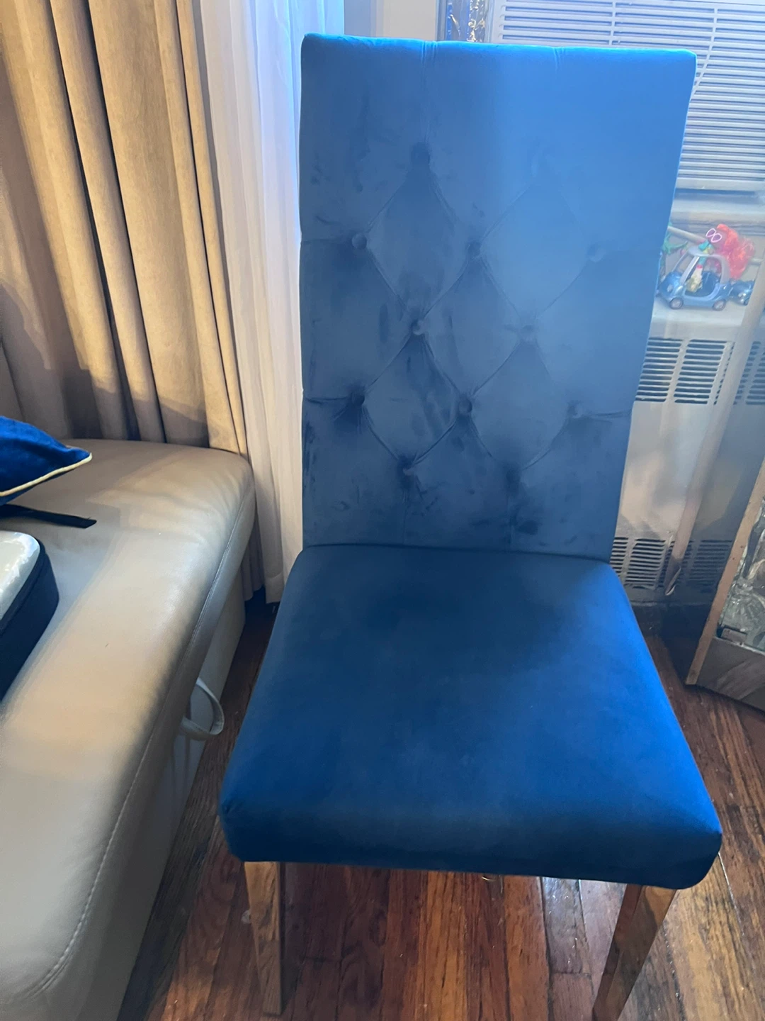 Dark Blue Velvet Tufted Dining Chair - photo 3