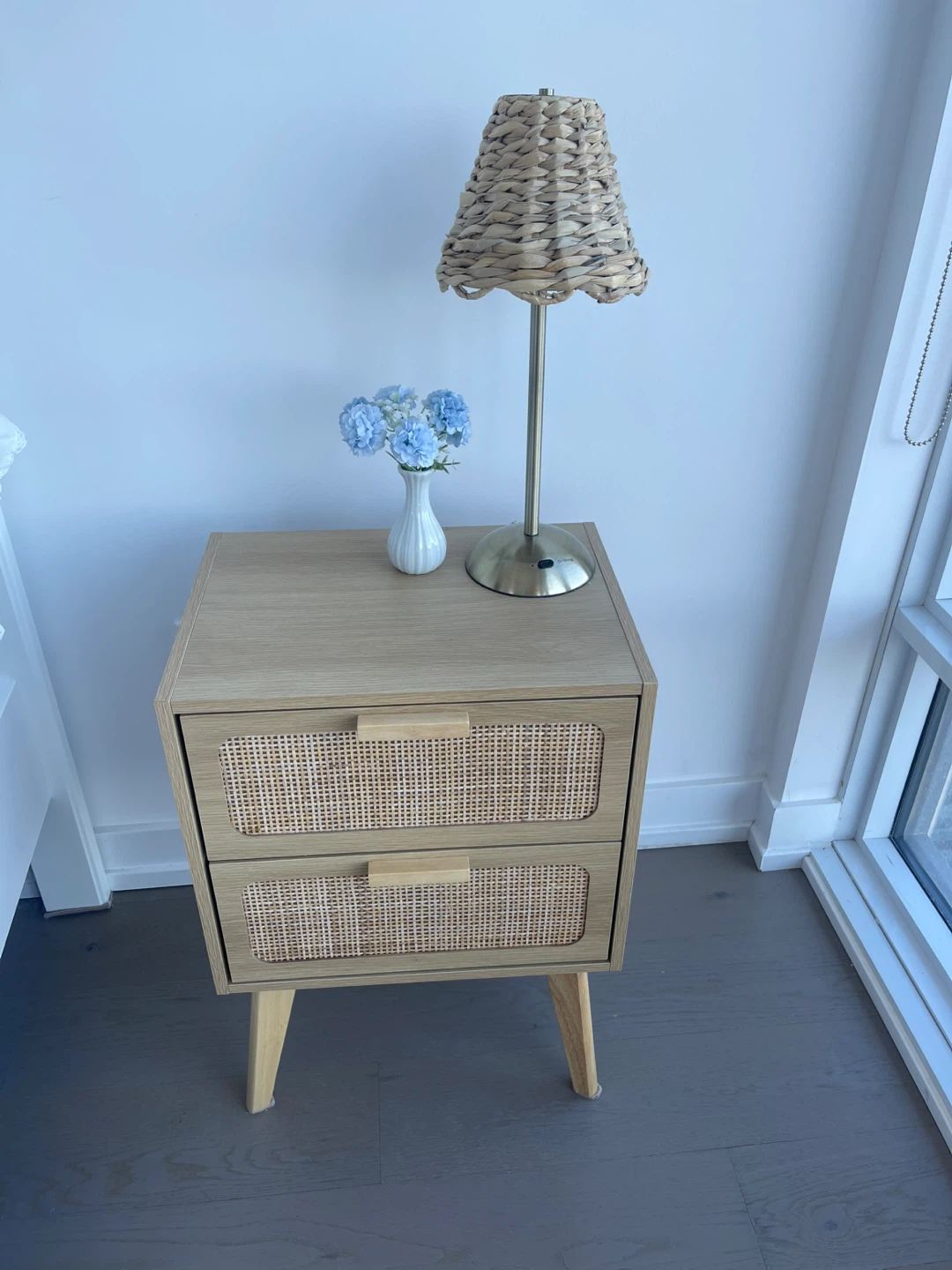 Bedside table (rattan, wood)