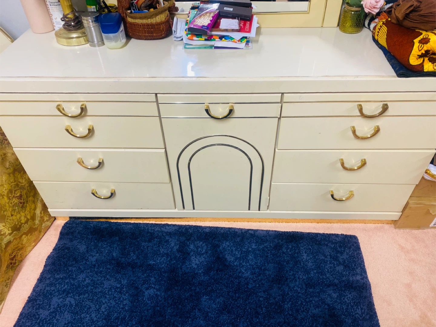Cream Dresser w/ Mirror + Headboard Gold Trim Bedroom Set - photo 3