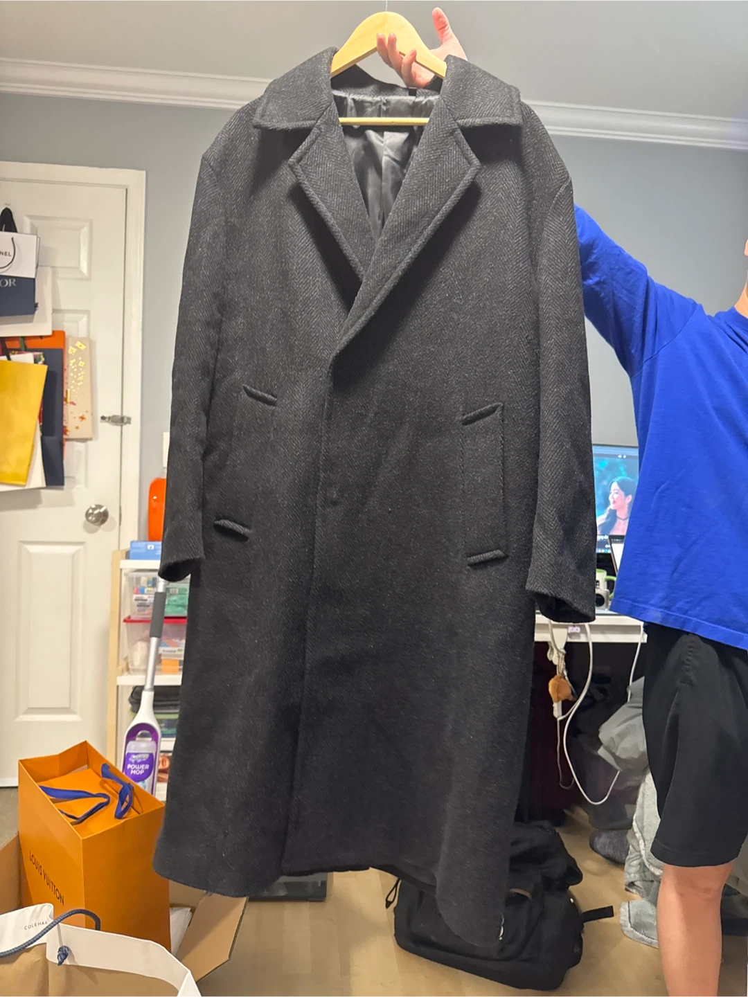 8seconds Men's Charcoal Herringbone Wool Blend Overcoat - photo 2