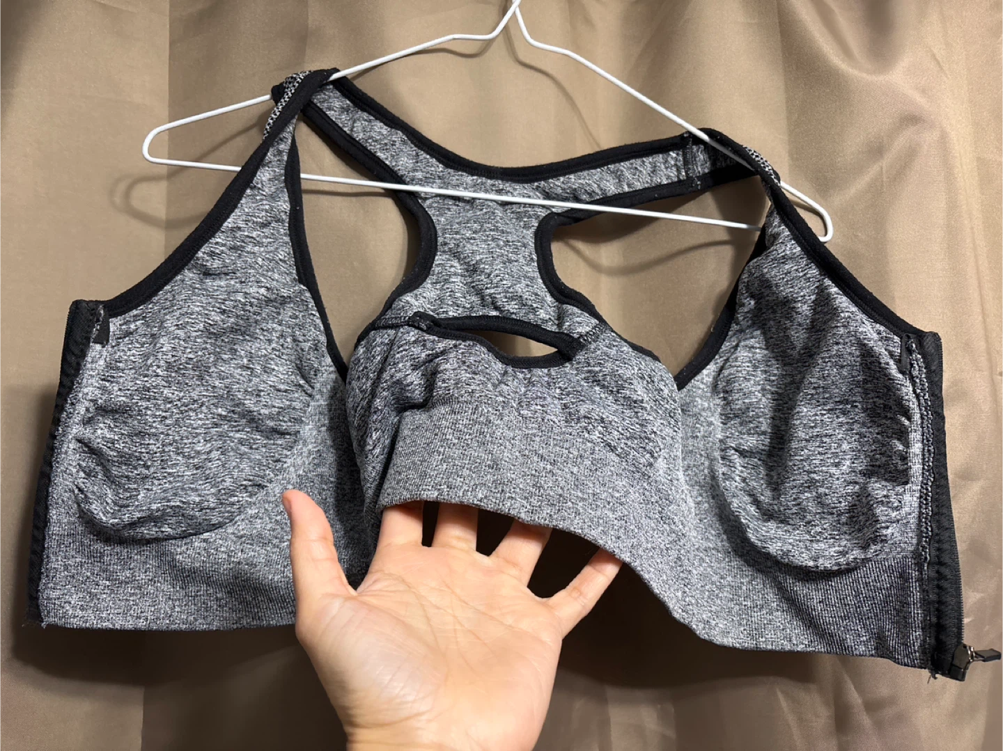 Padded Grey Sports Bra with Zipper Front - photo 3