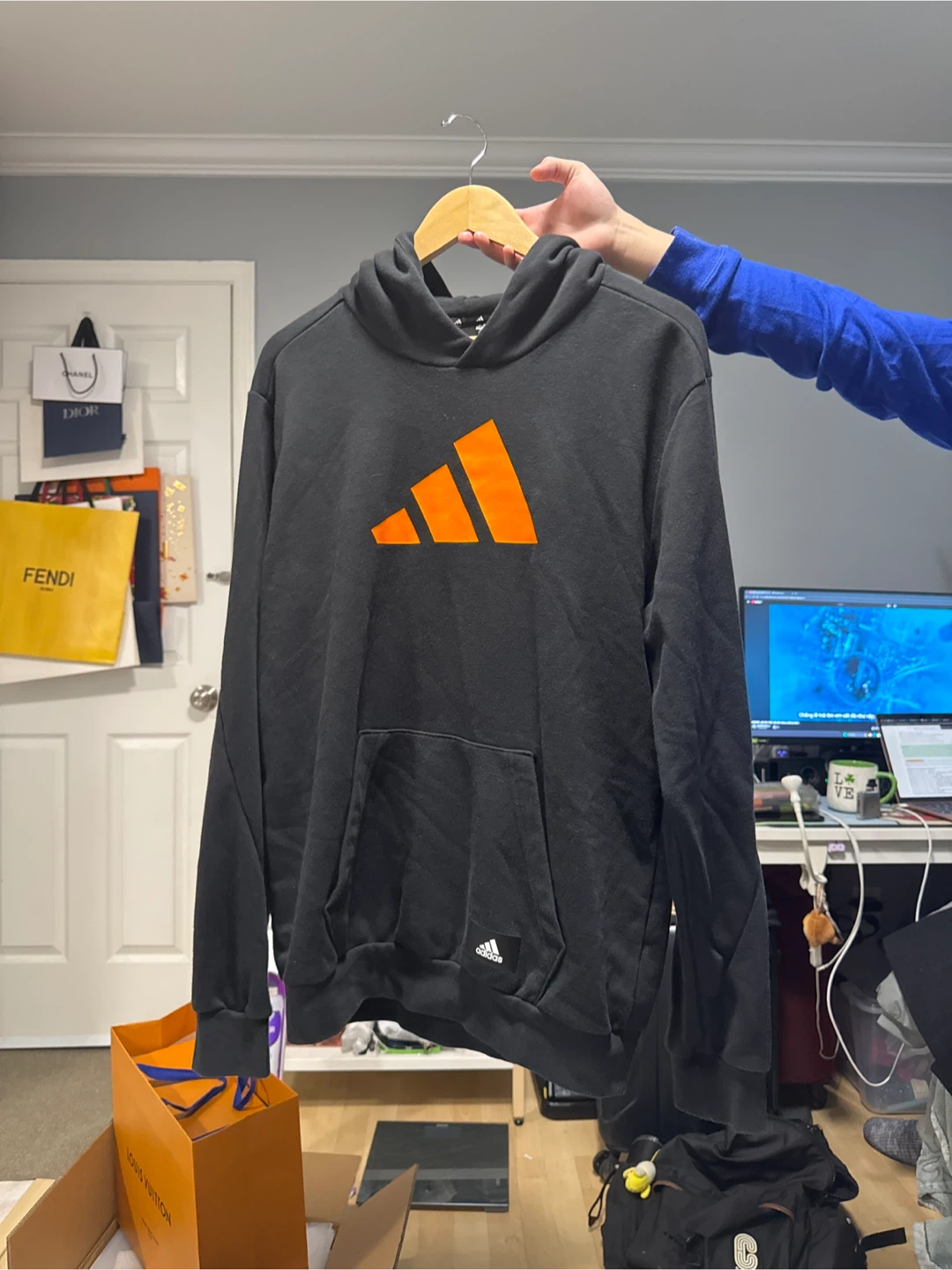 Adidas Black Hoodie with Orange Logo