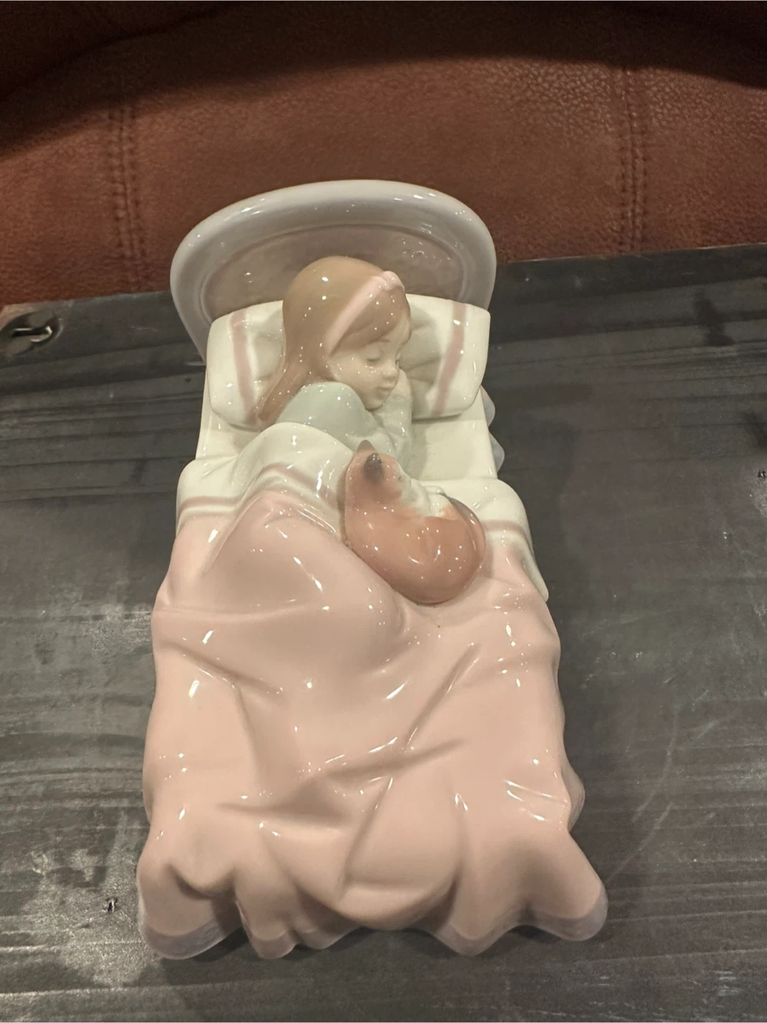 Lladro Cozy Companions Girl and Kitten Sleeping