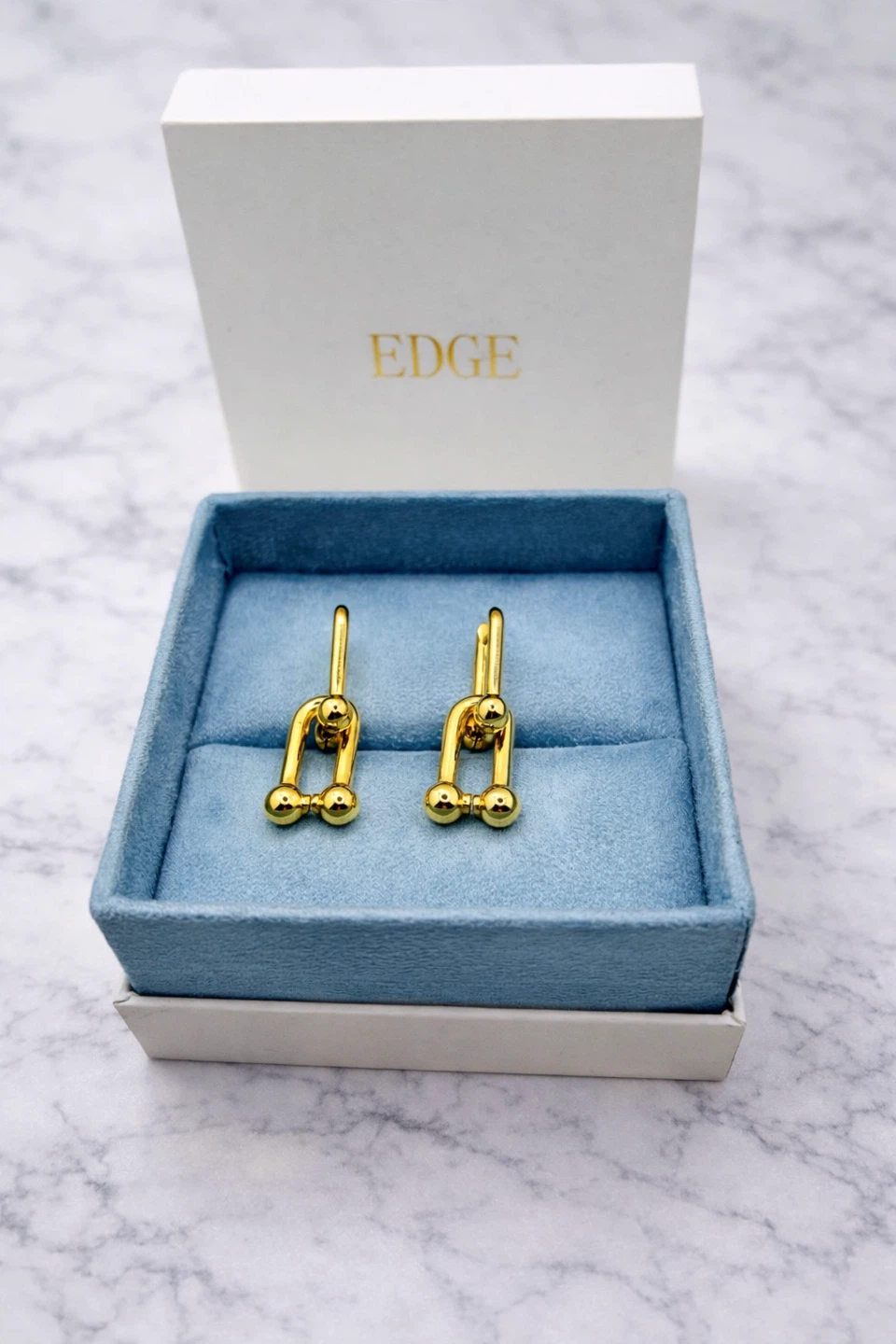 18K gold plated 925 Sterling Silver Gold U-Link Drop Earrings - photo 3